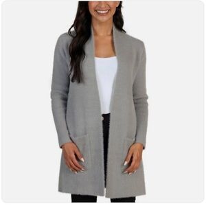 Love Token Women's Fuzzy Gray Open Front Cardigan